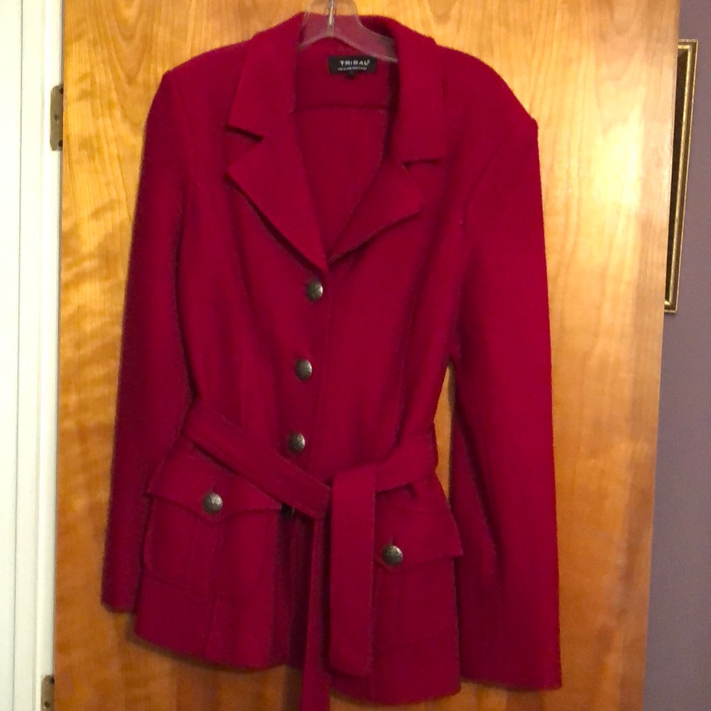 100% red wool button down jacket